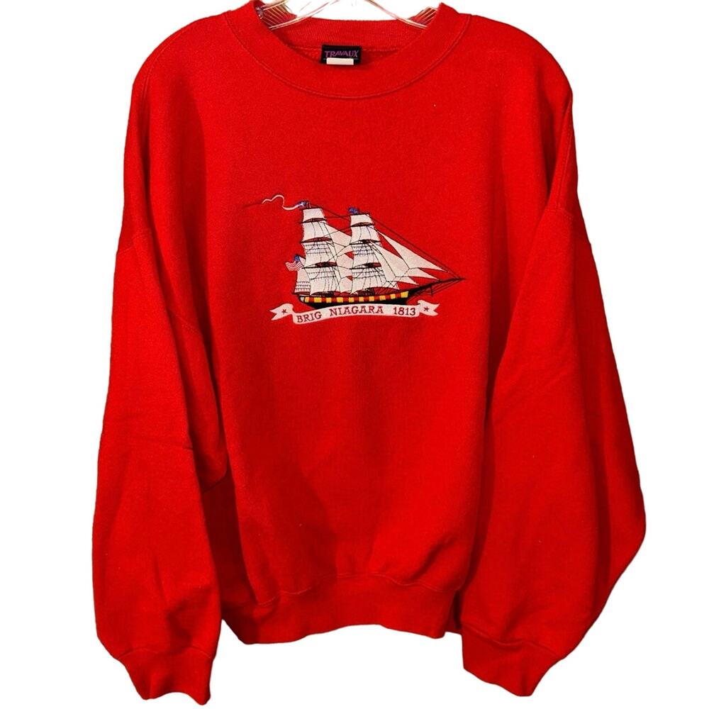Vintage Travaux Brig Niagara 1813 embroidered tall ship crewneck sweatshirt XL